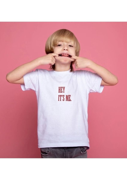 Kids Hey I'ts Me Baskılı Oversize Unisex Beyaz Çocuk T-Shirt