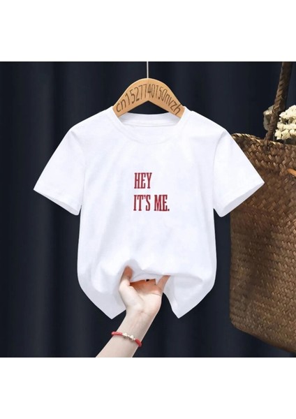 Kids Hey I'ts Me Baskılı Oversize Unisex Beyaz Çocuk T-Shirt fiyatları
