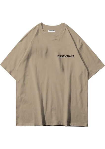 Büyük Beden Essentials Küçük Baskılı Pamuk Oversize Bisiklet Yaka T-Shirt