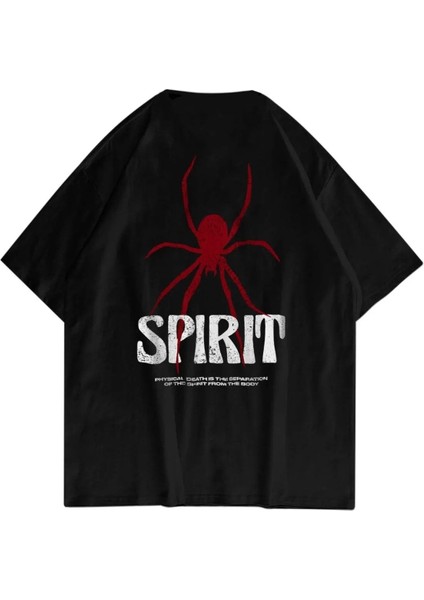 Spirit Örümcek Ön Arka Baskılı Pamuk Oversize Bisiklet Yaka T-Shirt
