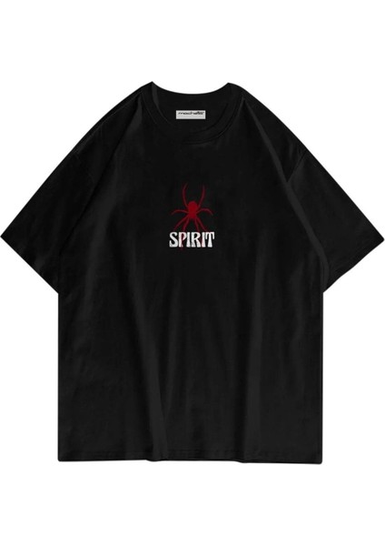 Spirit Örümcek Ön Arka Baskılı Pamuk Oversize Bisiklet Yaka T-Shirt fiyatları