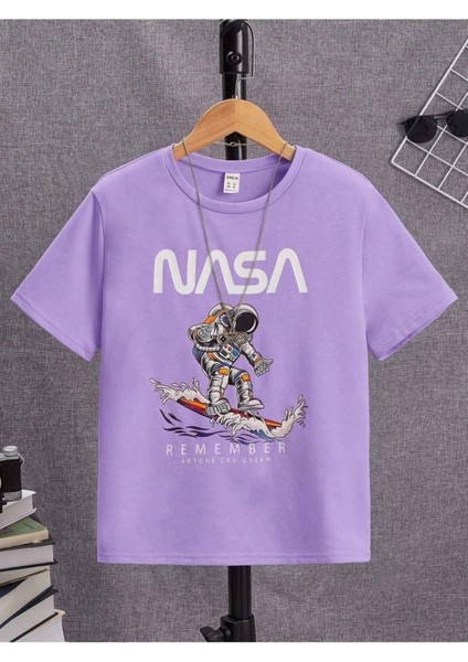 Kids Remember Nasa Atoronot Baskılı Oversize Bisiklet Yaka Çocuk T-Shirt