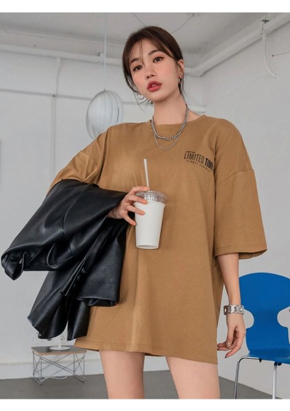 Light Off Limited Time Baskılı Oversize T-Shirt modelleri