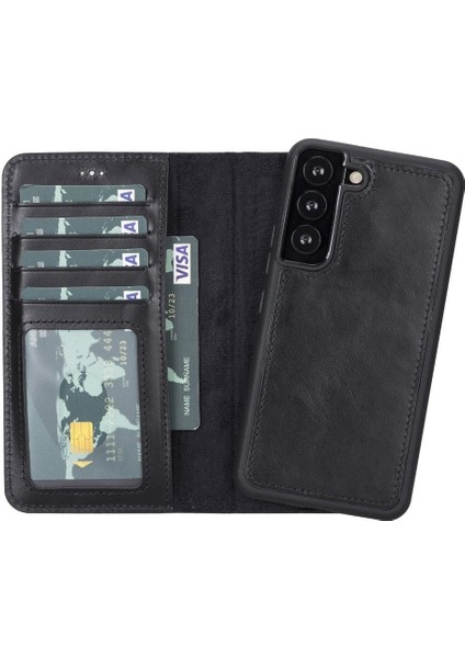 Mulvxurg URG02 Galaxy S22 Uyumlu Deri Cüzdanlı Kılıf Mwwn Rst1 Siyah (Mulvix)