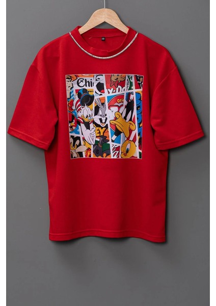 Çocuk Çizgi Film Karakteri Basklı Oversize T-Shirt