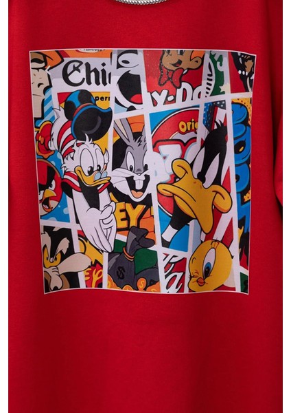 Çocuk Çizgi Film Karakteri Basklı Oversize T-Shirt fiyatları