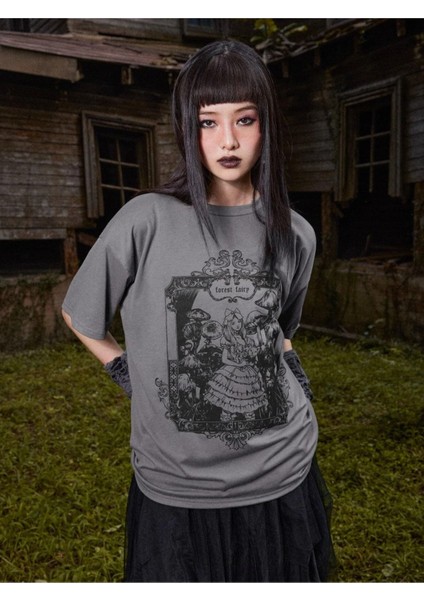 Orman Perisi Forest Fairy Baskılı Gothic Oversize T-Shirt modelleri