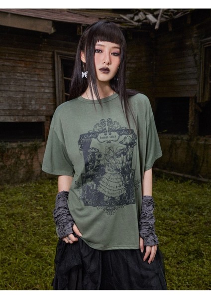 Orman Perisi Forest Fairy Baskılı Gothic Oversize T-Shirt