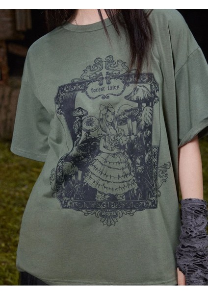 Orman Perisi Forest Fairy Baskılı Gothic Oversize T-Shirt modelleri