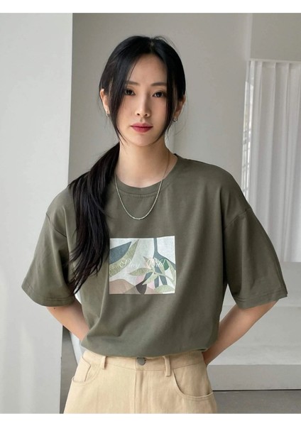 Baskılı Haki Oversize T-Shirt fırsatları