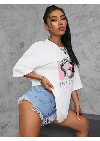 Intense Feelings Baskılı Unisex Oversize T-Shirt - Kadın Oversize Tişört modelleri