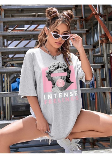 Intense Feelings Baskılı Unisex Oversize T-Shirt - Kadın Oversize Tişört fiyatları