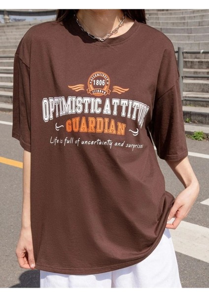 Büyük Beden Kadın Guardian Baskılı Oversize Bisiklet Yaka T-Shirt modelleri