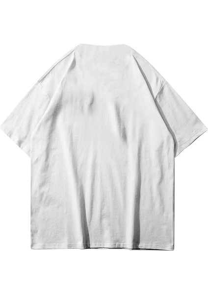 Büyük Beden Hayalet Yüz(Kalp) Baskılı Pamuk Oversize Bisiklet Yaka T-Shirt fiyatları