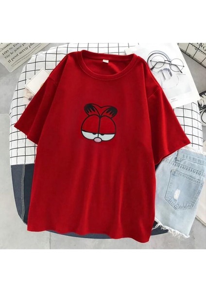 Büyük Beden Garfield Baskılı Oversize T-Shirt