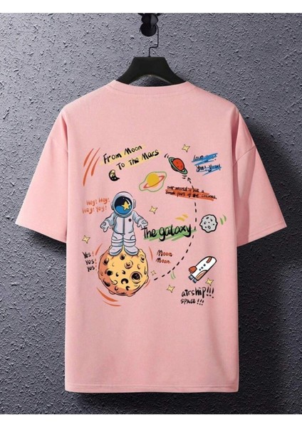 Unisex The Galaxy Gezegen Baskılı Oversize Bisiklet Yaka Tshirt fiyatları