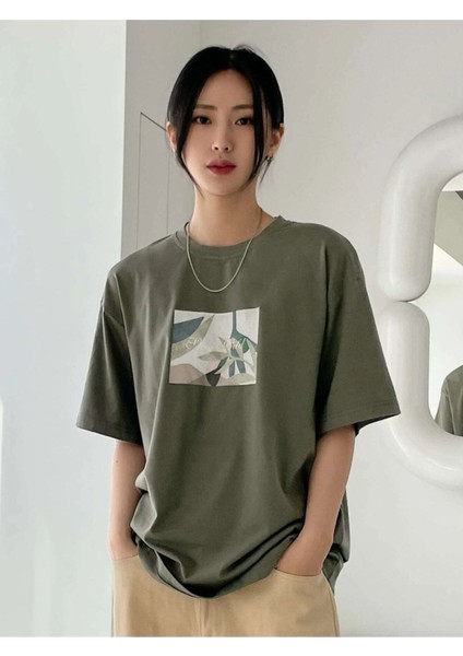 Baskılı Haki Oversize T-Shirt