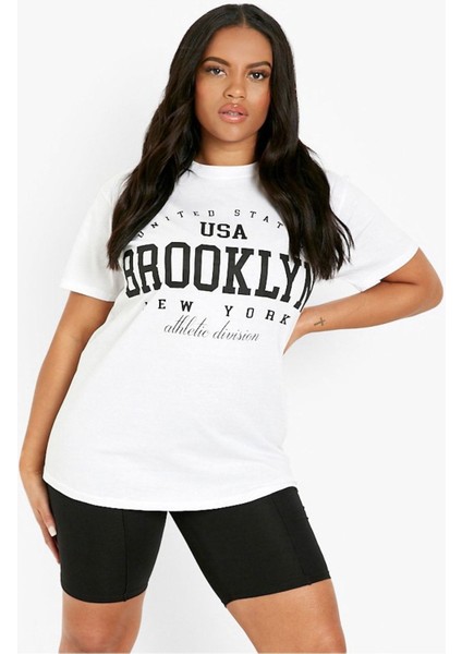 Usa Brooklyn New York Baskılı Oversize T-Shirt