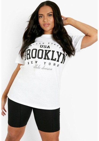 Usa Brooklyn New York Baskılı Oversize T-Shirt modelleri