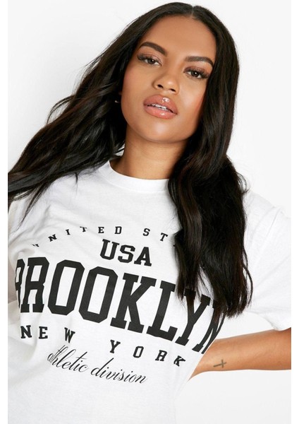 Usa Brooklyn New York Baskılı Oversize T-Shirt fırsatları