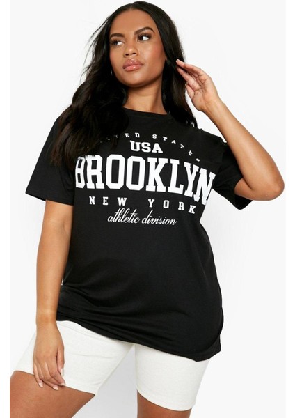 Büyük Beden Usa Brooklyn New York Baskılı Oversize T-Shirt fiyatları