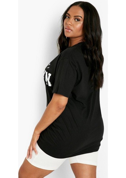 Büyük Beden Usa Brooklyn New York Baskılı Oversize T-Shirt modelleri