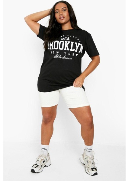 Büyük Beden Usa Brooklyn New York Baskılı Oversize T-Shirt fırsatları