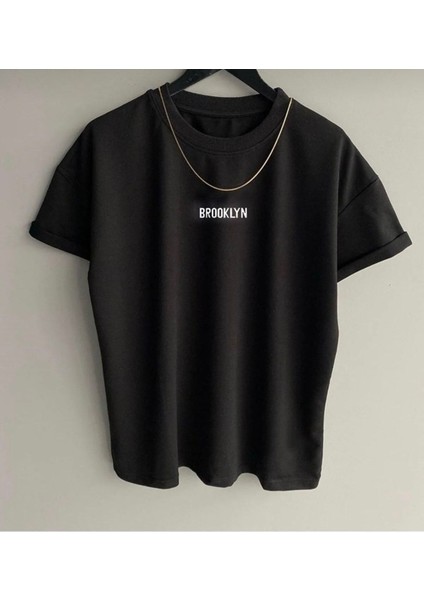 Kids Siyah Brooklyn Baskılı Oversize Çocuk T-Shirt