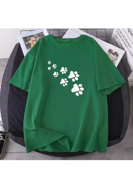 Kadın Pati Baskılı Oversize T-Shirt