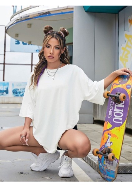Pozitif Tavşan Baskılı Oversize Pamuklu Unisex T-Shirt fiyatları