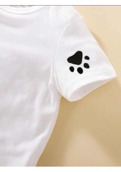 Kids Beyaz Kedi Meow Baskılı Oversize Unisex Çocuk T-Shirt modelleri