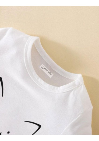 Kids Beyaz Kedi Meow Baskılı Oversize Unisex Çocuk T-Shirt fırsatları