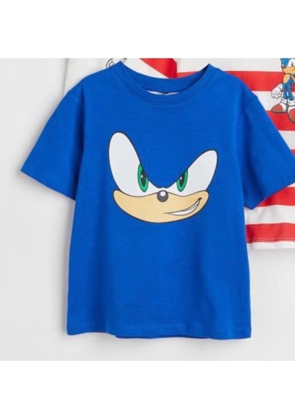 Kids Mavi Sonic Büyük Göz Baskılı Oversize Çocuk T-Shirt