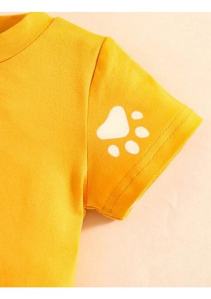 Kids Sarı Kedi Meow Baskılı Oversize Unisex Çocuk T-Shirt fiyatları