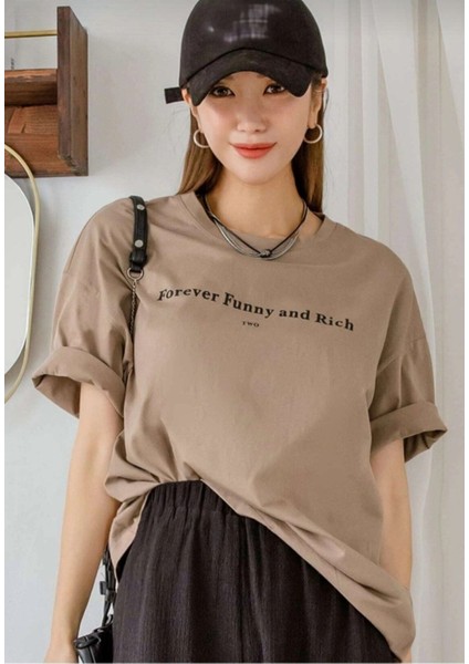Kadın Forever Baskılı Oversize T-Shirt