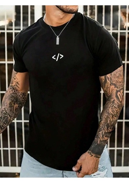 Script Code Baskılı Oversize Bisiklet Yaka Yazlık Pamuk T-Shirt