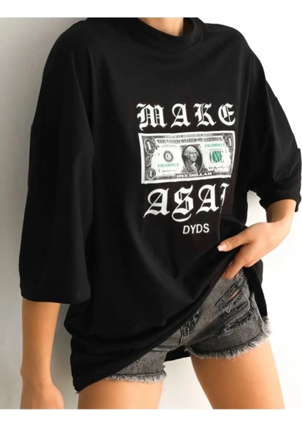 Dolar Baskılı Oversize Siyah T-Shirt fiyatları