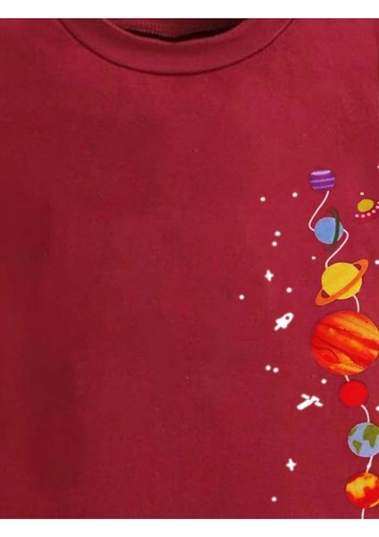 Kids Astronot Balon Gezegenler Baskılı Oversize Çocuk T-Shirt fiyatları