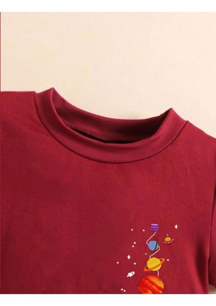 Kids Astronot Balon Gezegenler Baskılı Oversize Çocuk T-Shirt modelleri