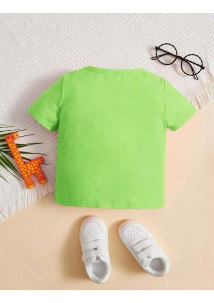 Kids Fıstık Yeşili Kedi Meow Baskılı Oversize Unisex Çocuk T-Shirt fiyatları