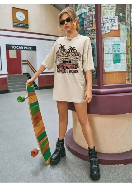 Büyük Beden California Street Rods Baskılı Overisze Unisex T-Shirt fiyatları