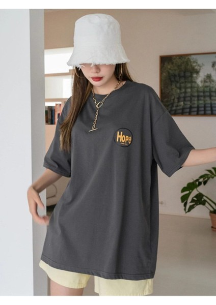 Logo Baskılı Füme Hope T-Shirt