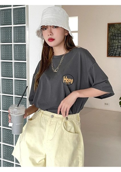 Logo Baskılı Füme Hope T-Shirt