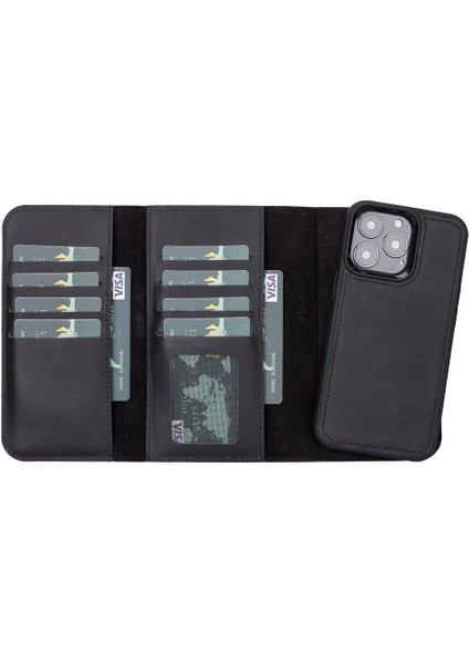 Mulvxurg URG02 Apple Iphone 13 Pro Uyumlu Deri Cüzdanlı Kılıf Santa G1 Siyah (Mulvix)