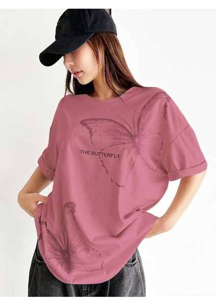 Büyük Beden Unisex The Butterfly Baskılı Oversize %100 Pamuk T-Shirt