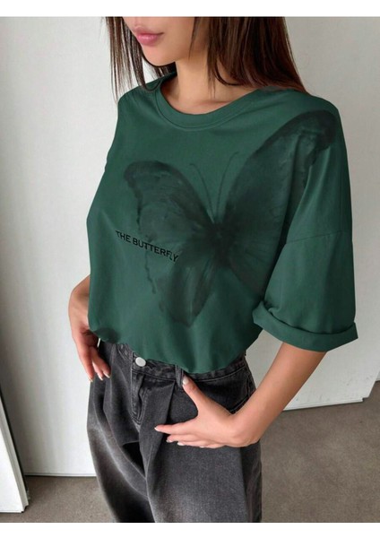 Büyük Beden Unisex The Butterfly Baskılı Oversize %100 Pamuk T-Shirt