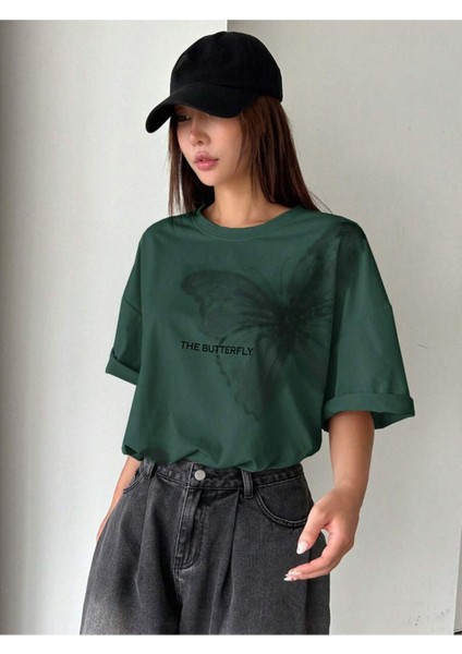 Büyük Beden Unisex The Butterfly Baskılı Oversize %100 Pamuk T-Shirt fiyatları