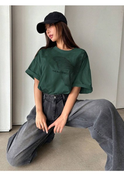 Büyük Beden Unisex The Butterfly Baskılı Oversize %100 Pamuk T-Shirt modelleri