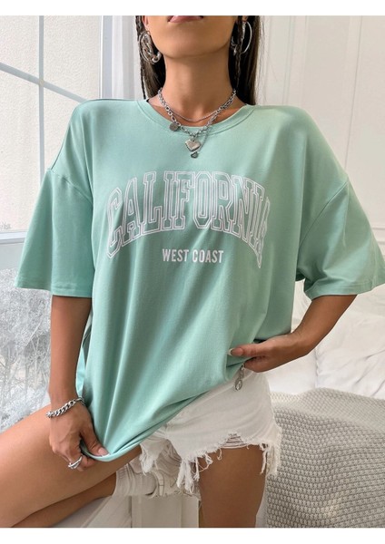 Büyük Beden Özel Tasarım California West Coast Baskılı 2023 Yaz Sezonu Oversize T-Shirt