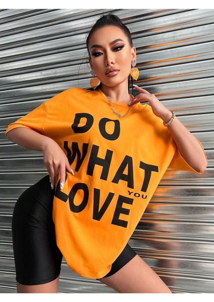 Büyük Beden Turuncu Oversize Do What You Love Baskılı T-Shirt indirimleri
